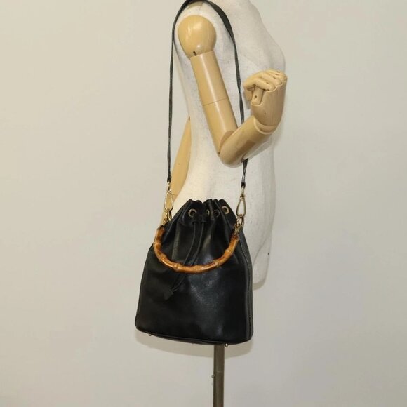 GUCCI Bamboo Hand Bag Leather 2way Dark Brown Gold Auth 125616 - Picture 14 of 16